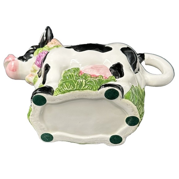 Wangs Vintage Black and White Cow Teapot with Red Bird on Lid Tail is Handle - Picture 7 of 8